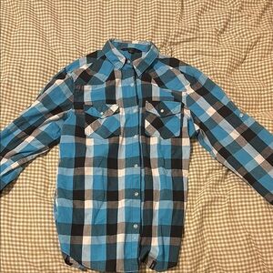 Blue and Black Plaid Button-Up Shirt